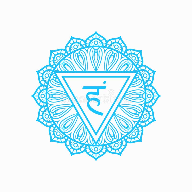 Vishuddha, symbol för hakra i halsen Färgstark mandala Vektorillustration