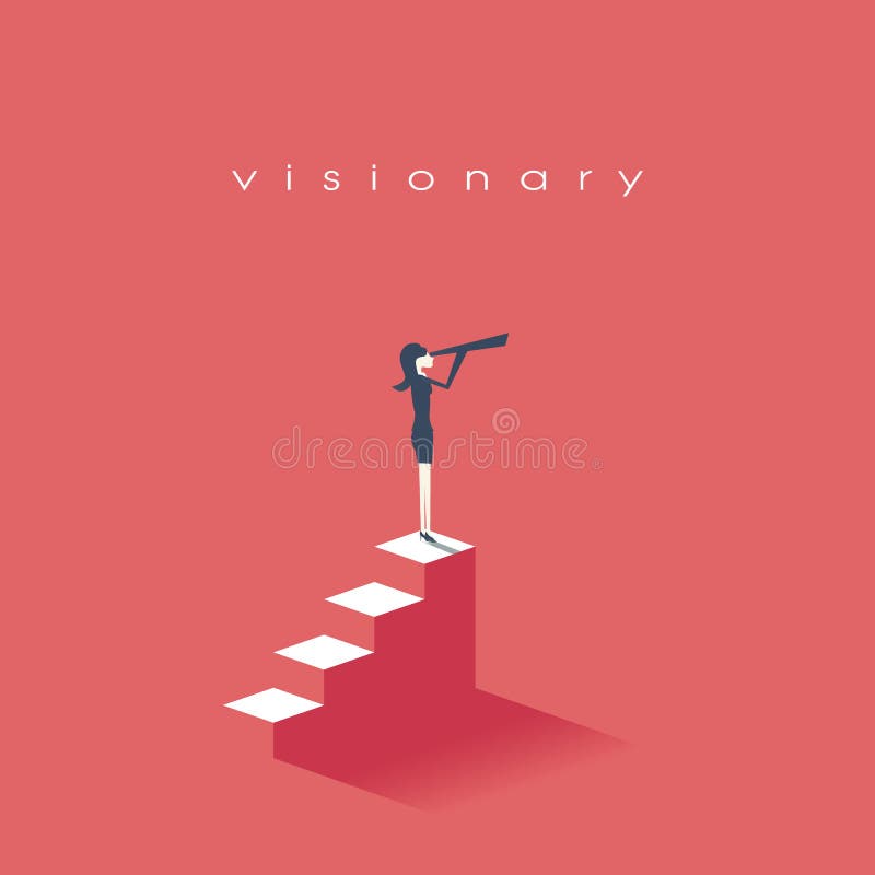 Vision concept in business with vector icon of businesswoman and telescope, monocular. Symbol leadership, strategy royalty free illustration Vision concept in business with vector icon of businesswoman and telescope, monocular. Symbol leadership, strategy royalty free illustration
