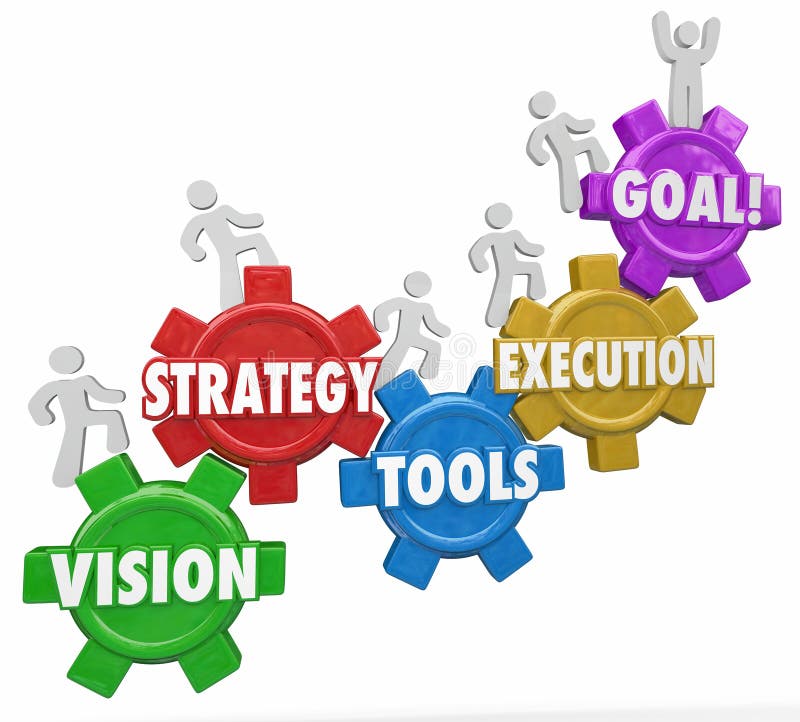 Vision Strategy Tools Execution Goal People Rising To Success Stock ...