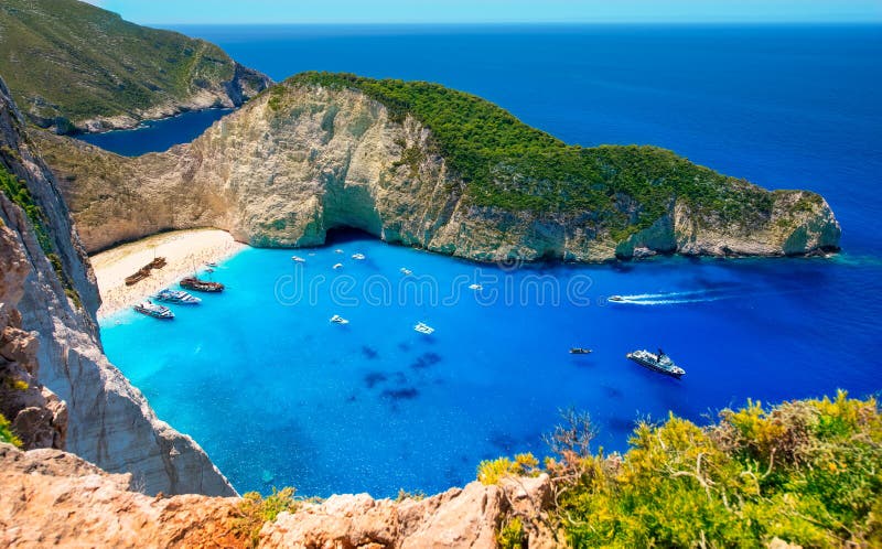 Visitekaartje van het Eiland Zakynthos Baai Navagio royalty-vrije stock afbeeldingen Visitekaartje van het Eiland Zakynthos Baai Navagio royalty-vrije stock afbeeldingen