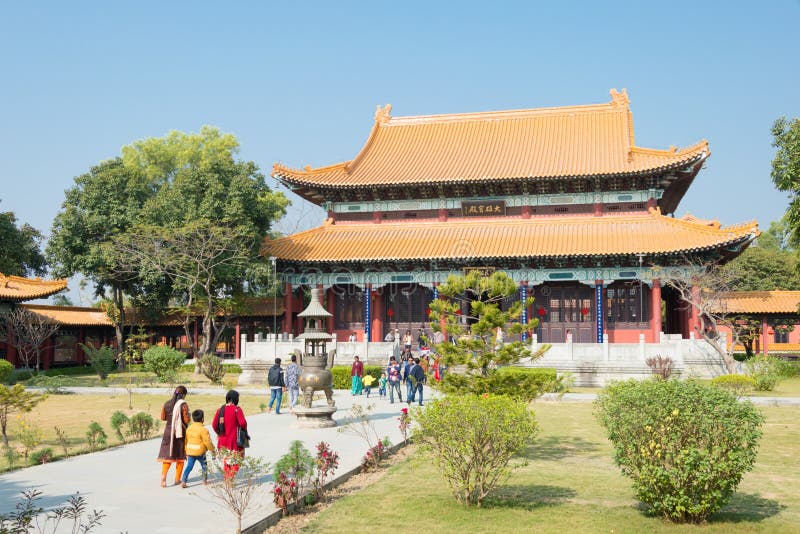 Visitor at Chinese Buddhist Monastery in Lumbini, Nepal. Lumbini, the Birthplace of the Lord Buddha and The Eight Great Places royalty free stock photography