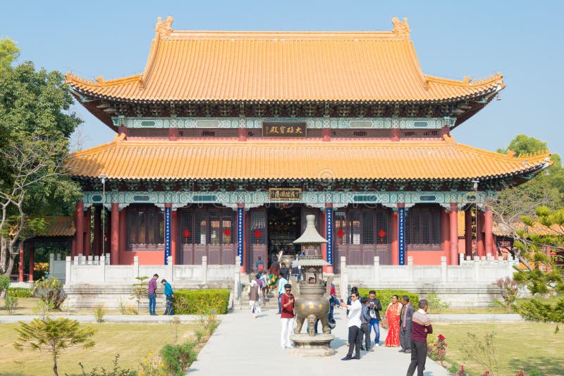 Visitor at Chinese Buddhist Monastery in Lumbini, Nepal. royalty free stock photo