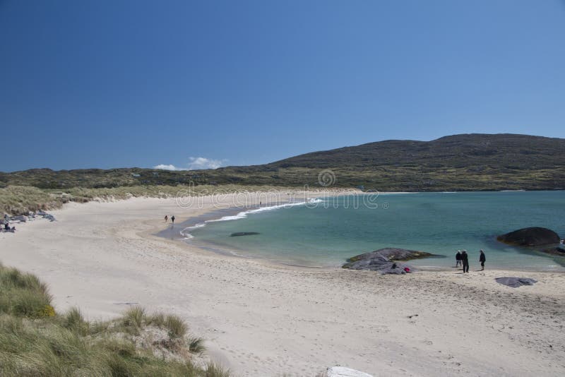 Visitors enjoy white sand beach at Caherdaniel, County Kerry