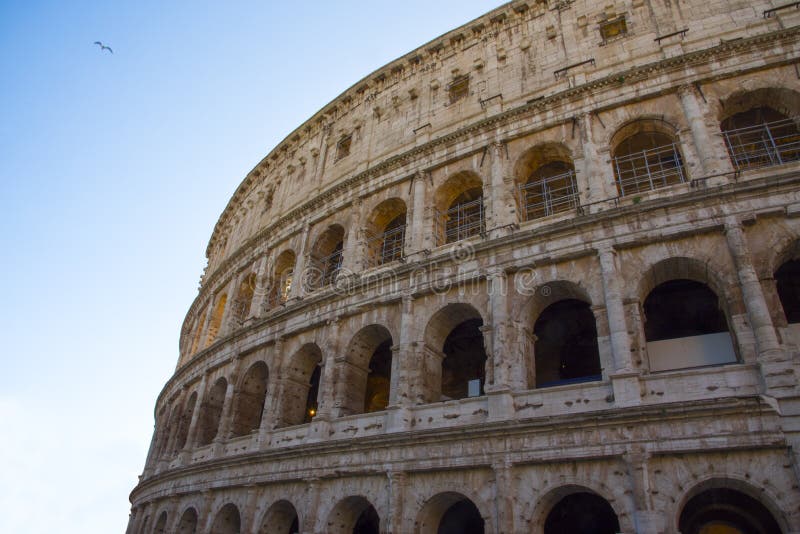 Glimpse of the Colosseum in the morning, in  Rome illuminated by daylight. Glimpse of the Colosseum in the morning, in  Rome illuminated by daylight