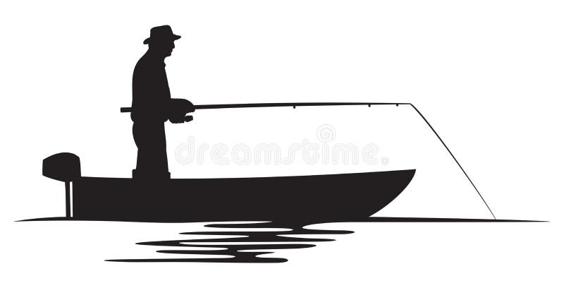 Visser in een bootsilhouet royalty-vrije illustratie Visser in een bootsilhouet royalty-vrije illustratie
