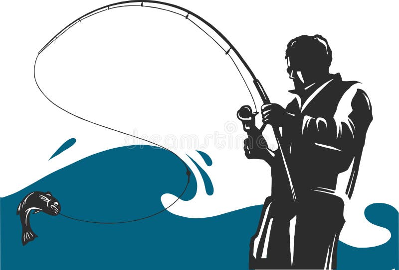 Visserijontwerp voor vector Een visser haalt een boot op een golf vector illustratie Visserijontwerp voor vector Een visser haalt een boot op een golf vector illustratie
