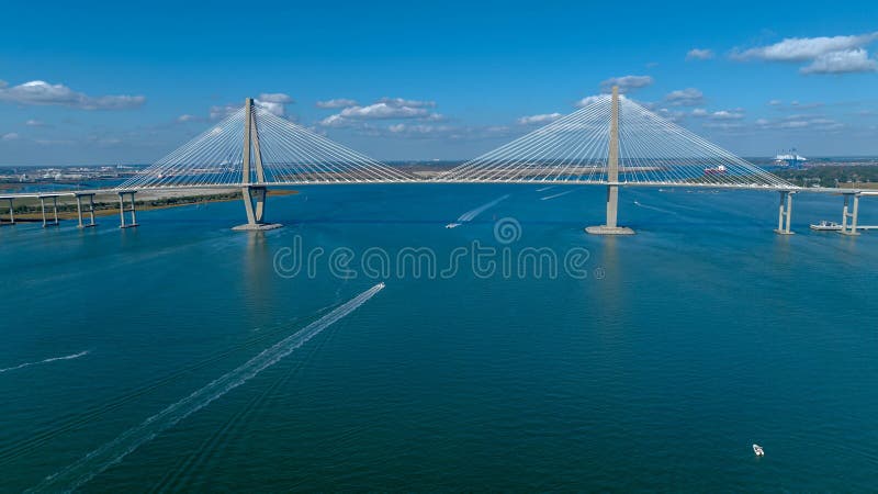 Aerial View of the Arthur Ravenel Jr. Bridge over the Cooper River in South Carolina, USA. Aerial View of the Arthur Ravenel Jr. Bridge over the Cooper River in South Carolina, USA