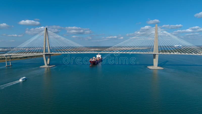 Aerial View of the Arthur Ravenel Jr. Bridge over the Cooper River in South Carolina, USA. Aerial View of the Arthur Ravenel Jr. Bridge over the Cooper River in South Carolina, USA