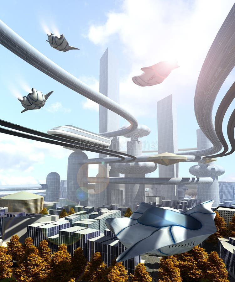 Vista aerea della città futuristica illustrazione vettoriale