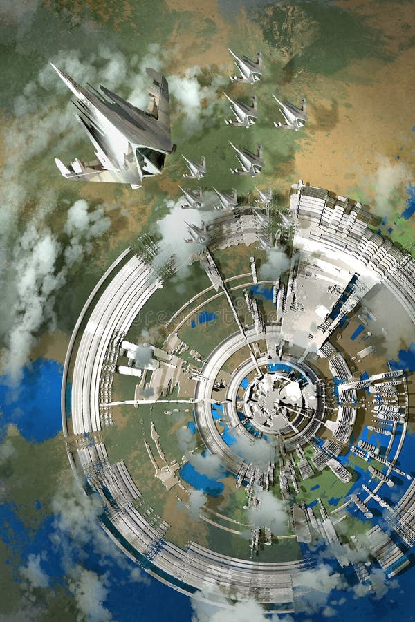 Vista aerea della città futuristica illustrazione di stock