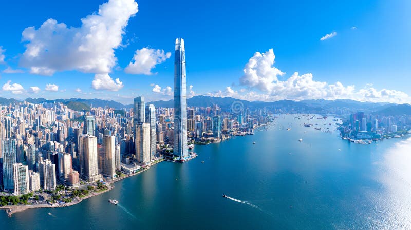 Vista aerea di Hong kong cityscape illustrazione vettoriale