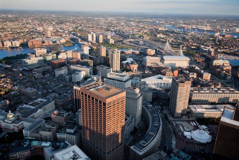 Vista AEREA di mattina di Boston del centro fotografie stock Vista AEREA di mattina di Boston del centro fotografie stock
