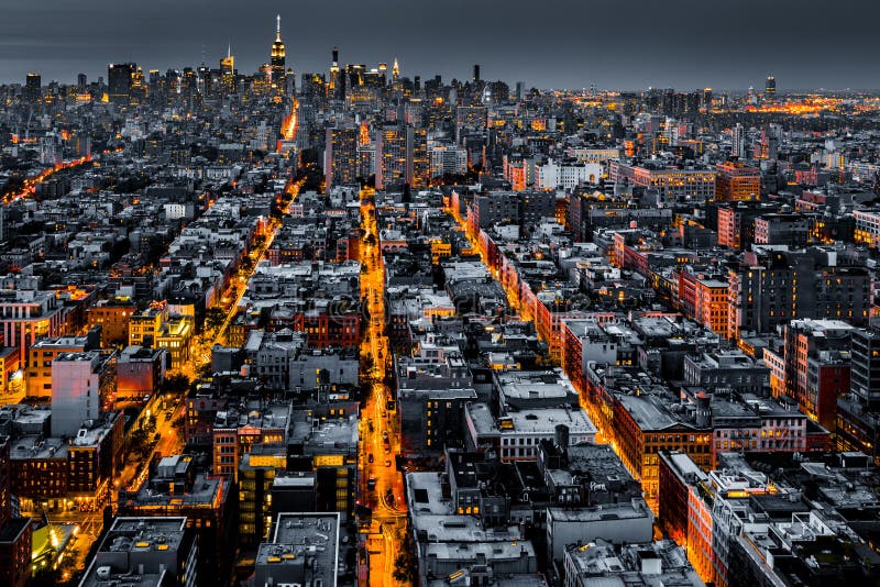 Vista aerea di New York City alla notte