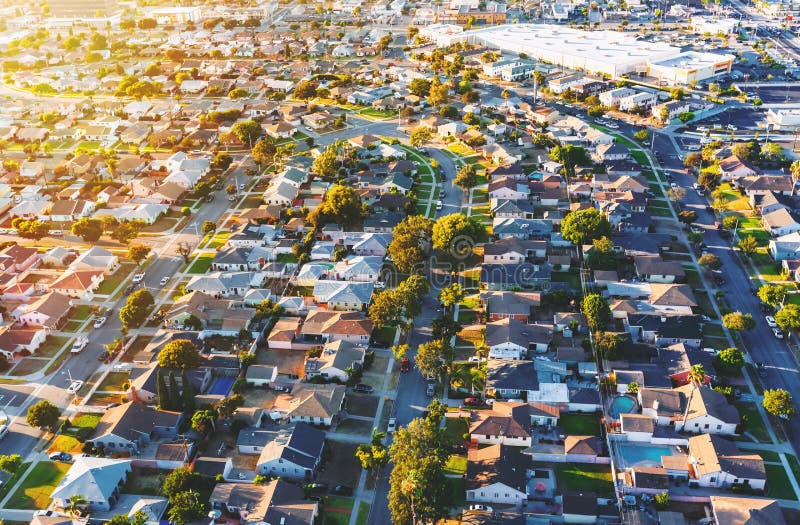 Vista aerea di una vicinanza residenziale in LA