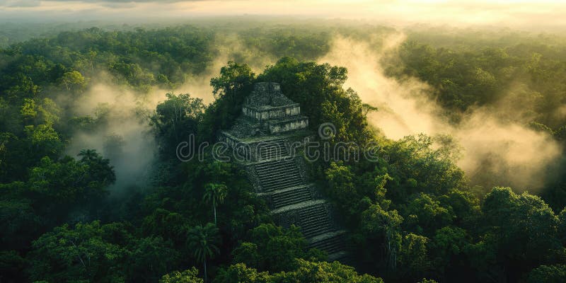 Vista aerea Foresta Misty Morning illustrazione vettoriale