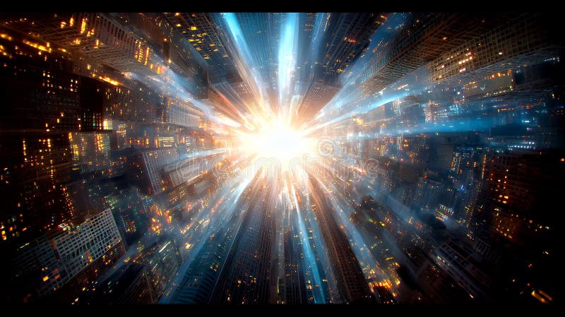 Vista aerea futuristica del paesaggio urbano notturno illustrazione di stock