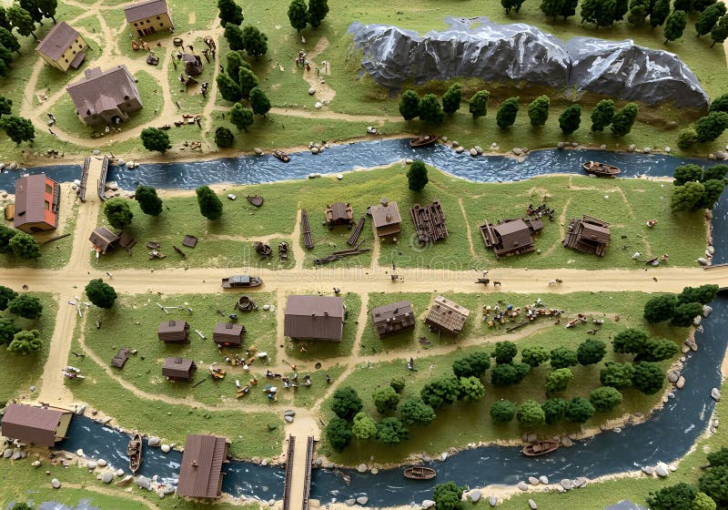 Vista aerea modello villaggio miniatura illustrazione di stock