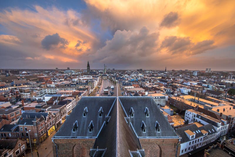 Vista aerea sulla città di Groningen fotografie stock