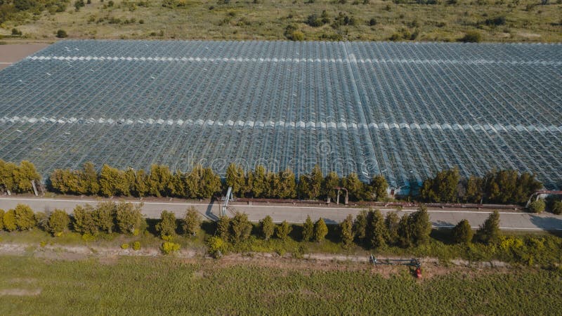 Vista aerea superiore dell’impianto a effetto serra. agronomia annuale controllo del clima e rendimento di energia di recupero del fotografia stock libera da diritti