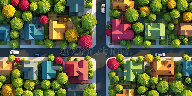 Vista aerea vibrante del quartiere periferico royalty illustrazione gratis