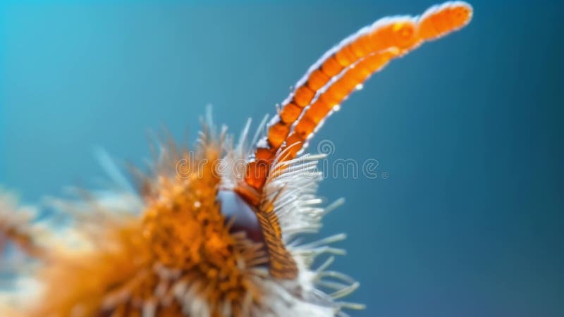 Vista ampliada de una antena de insectos difusa cubierta de pelos finos y con punta puntiaguda . 3.º ai