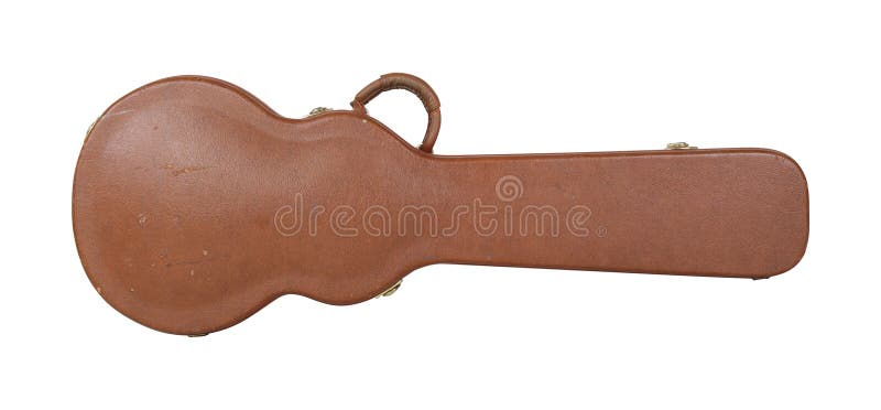 Vista anteriore di uno strumento musicale vecchia chitarra marrone chiusa, isolata immagini stock libere da diritti