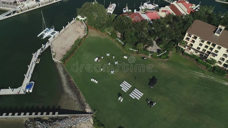 Vista aérea da baía do iate clube filme