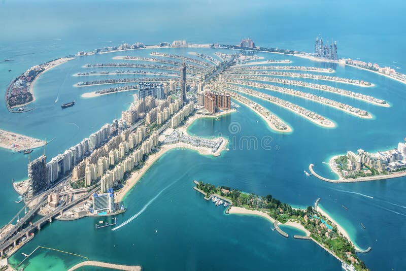 Vista aérea da ilha de Jumeirah da palma de Dubai, UAE