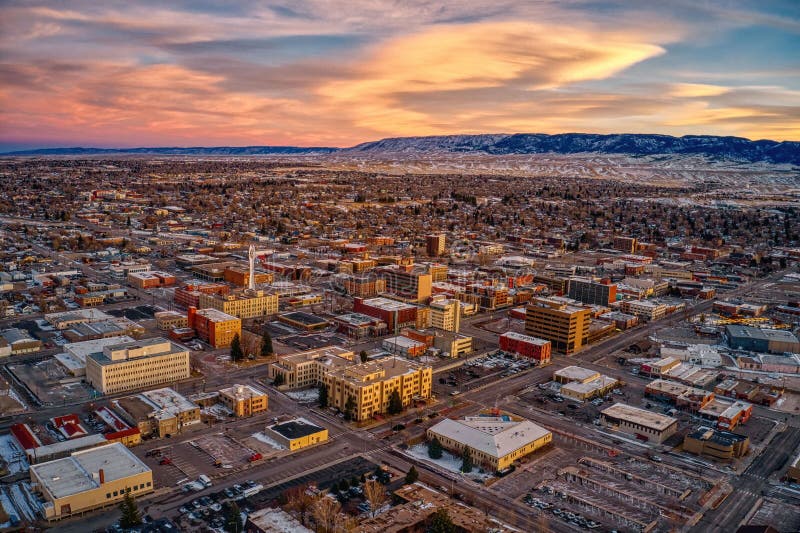 Vista aérea de Casper Wyoming al atardecer. foto de archivo libre de regalías