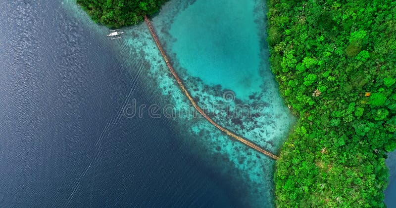 Vista aérea de la laguna de Sugba Paisaje hermoso con la laguna y el puente azules, parque nacional, isla de Siargao, Filipinas d fotos de archivo libres de regalías Vista aérea de la laguna de Sugba Paisaje hermoso con la laguna y el puente azules, parque nacional, isla de Siargao, Filipinas d fotos de archivo libres de regalías