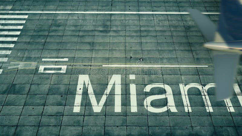 Vista aérea de un aeroplano que llega al aeropuerto de Miami Viaje a la representación de Estados Unidos 3D ilustración del vector Vista aérea de un aeroplano que llega al aeropuerto de Miami Viaje a la representación de Estados Unidos 3D ilustración del vector