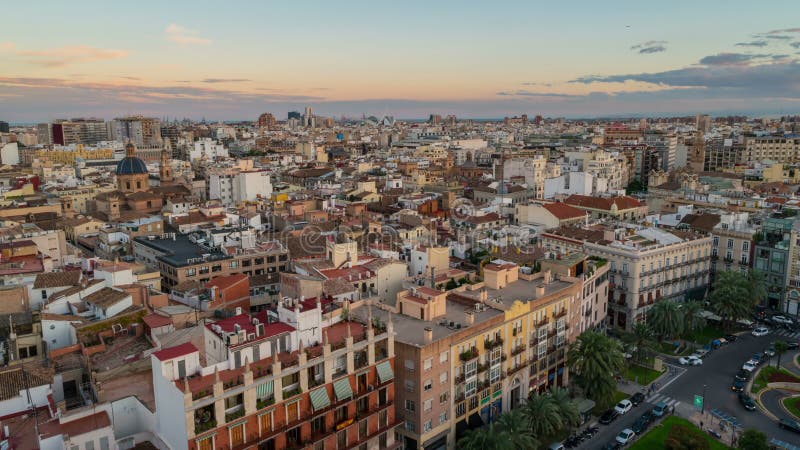 Vista aérea de Valencia, España por la tarde