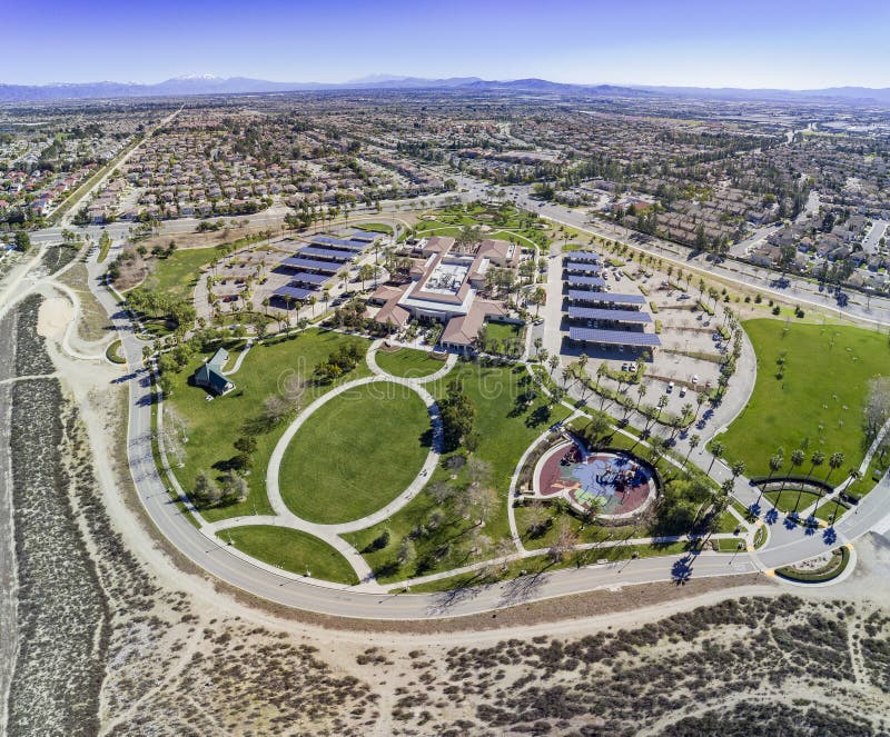 vista-a-rea-del-central-park-de-rancho-cucamonga-imagen-de-archivo