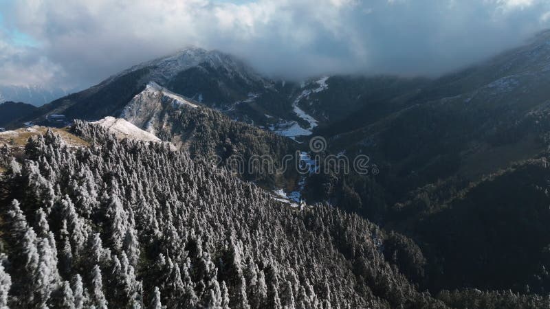 Vista aérea del paisaje invernal en la montaña Hehuan Taiwán. metrajes
