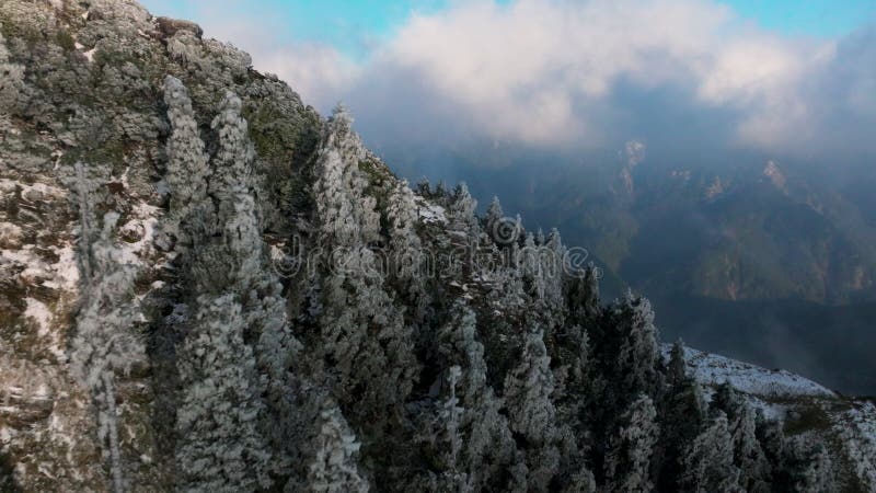 Vista aérea del paisaje invernal en la montaña Hehuan Taiwán. metrajes