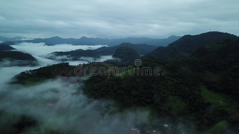 Vista aérea nevoenta sobre a montanha verde em Chiang Dao, Tailândia