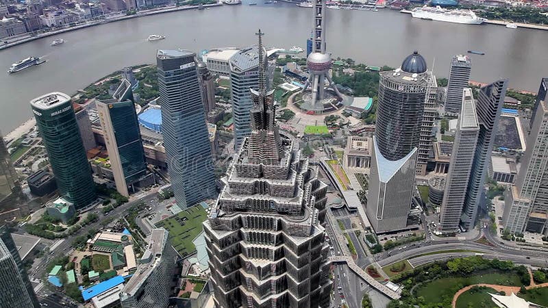 Vista aérea, panorama da skyline de Shanghai em China