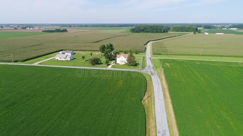 Vista aérea que voa sobre campos do milho e do feijão de soja e explorações agrícolas Smyrna Delaware