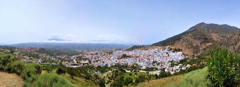 Vista blu di panorama del Marocco Africa della città di Chefchaouen fotografia stock Vista blu di panorama del Marocco Africa della città di Chefchaouen fotografia stock