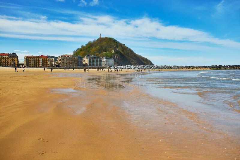 Vista c?nico da praia de Zurriola em San Sebastian, Espanha fotografia de stock Vista c?nico da praia de Zurriola em San Sebastian, Espanha fotografia de stock