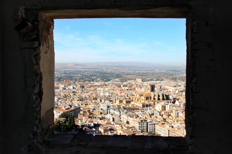 Vista dal Alcazaba, Alhambra, Granada, Spagna fotografia stock Vista dal Alcazaba, Alhambra, Granada, Spagna fotografia stock