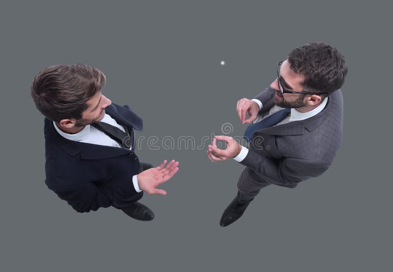 Vista dall'alto. partner commerciali discutono nuove idee immagini stock libere da diritti