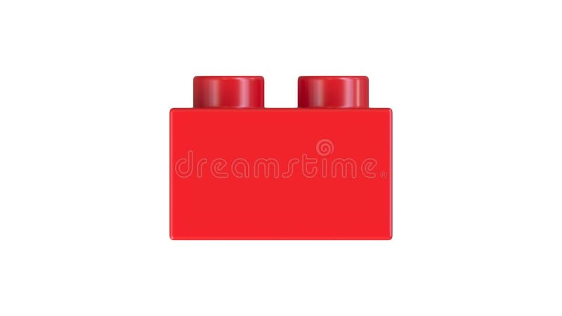 Vista de cierre de un bloque de lego de plástico rojo aislado en un fondo blanco. stock de ilustración