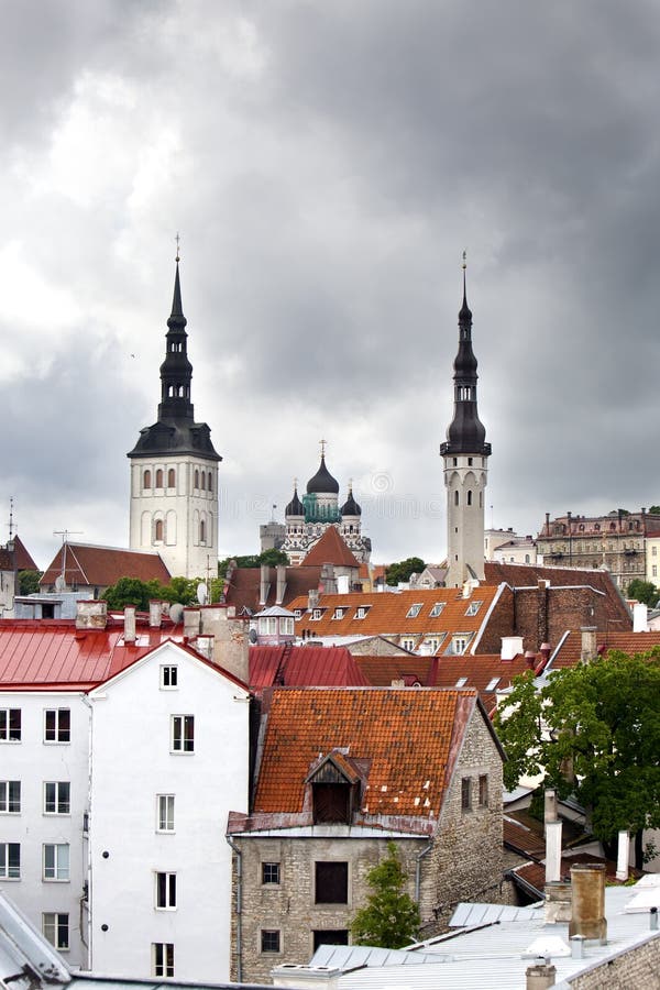 View of the city and spikes Catholic and orthodox cathedrals. Tallinn Estonia. View of the city and spikes Catholic and orthodox cathedrals. Tallinn Estonia