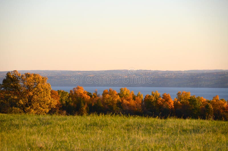 Vista del lago durante otoño en los lagos finger
