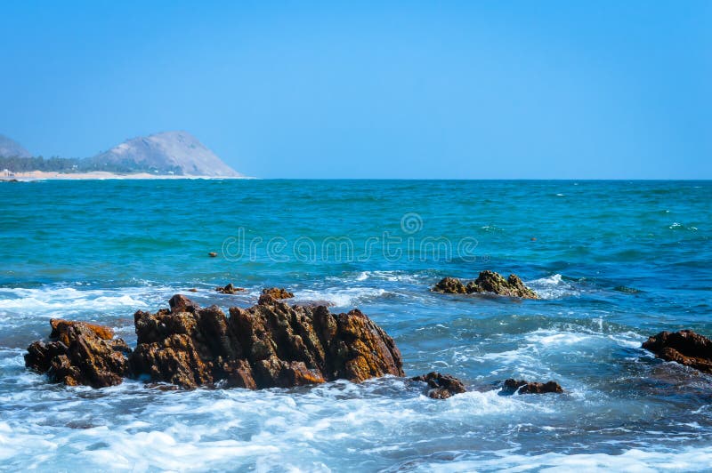 Vista del paesaggio della spiaggia India Asia del mare di Goa fotografia stock libera da diritti Vista del paesaggio della spiaggia India Asia del mare di Goa fotografia stock libera da diritti