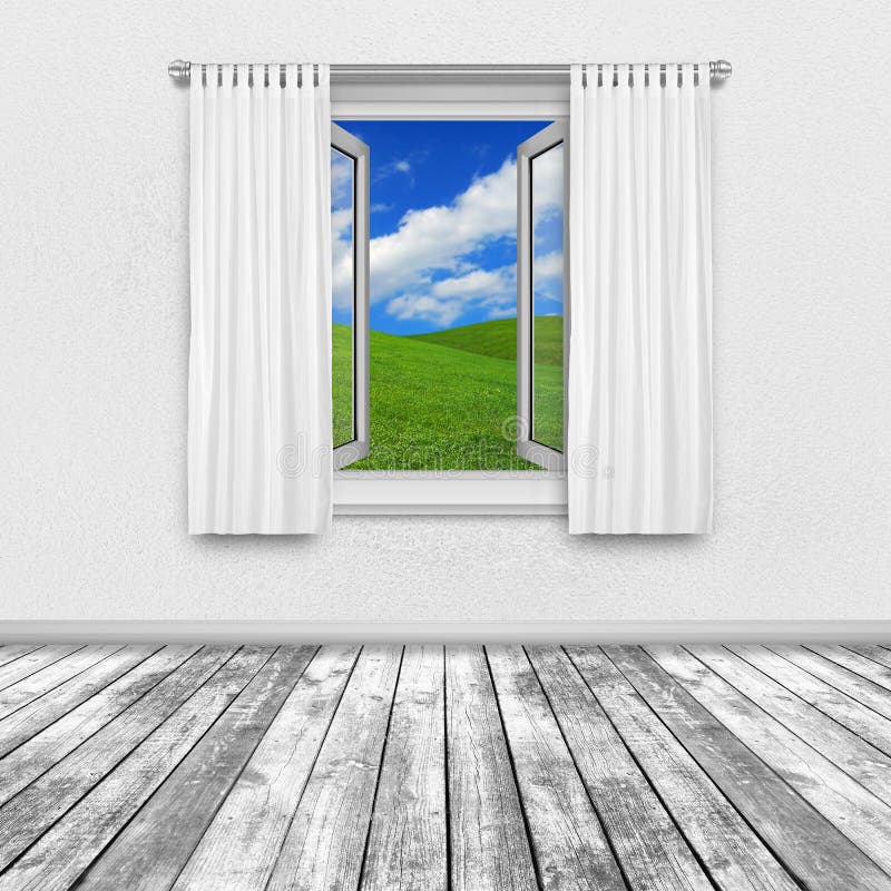 Finestra aperta e campagna immagine stock. Immagine di