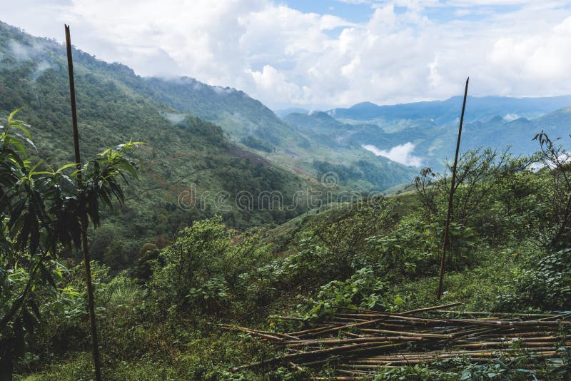 Vista della montagna nebbiosa dopo la pioggia in Chiang Mai Tailandia immagine stock libera da diritti Vista della montagna nebbiosa dopo la pioggia in Chiang Mai Tailandia immagine stock libera da diritti