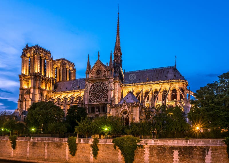 Vista Di Cattedrale-notte Di Notre Dame De Paris Immagine Stock