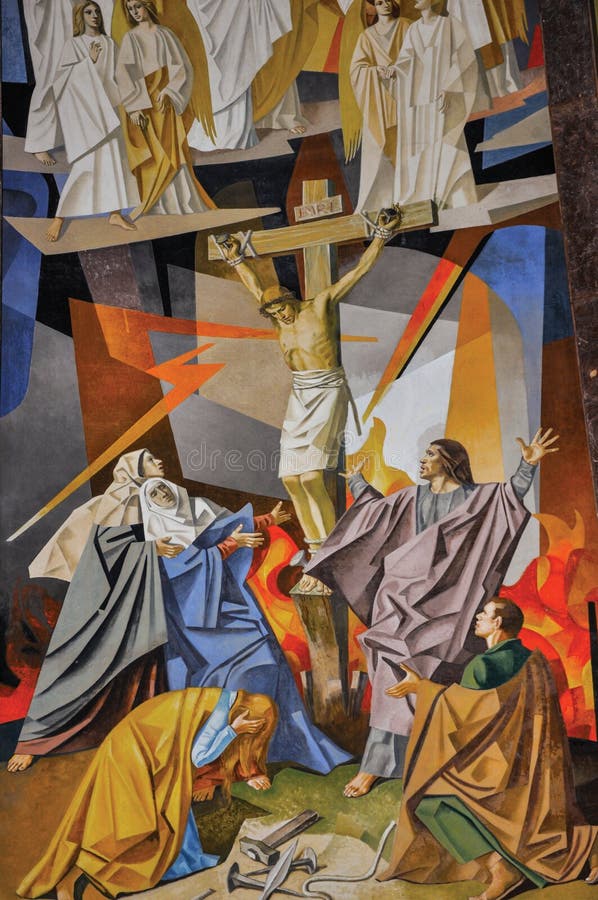 Vista di pittura sulle pareti con le immagini dell'estratto dalla bibbia nella chiesa di Rio das Almas del ¡ di Santuà a Niteroi immagini stock libere da diritti Vista di pittura sulle pareti con le immagini dell'estratto dalla bibbia nella chiesa di Rio das Almas del ¡ di Santuà a Niteroi immagini stock libere da diritti